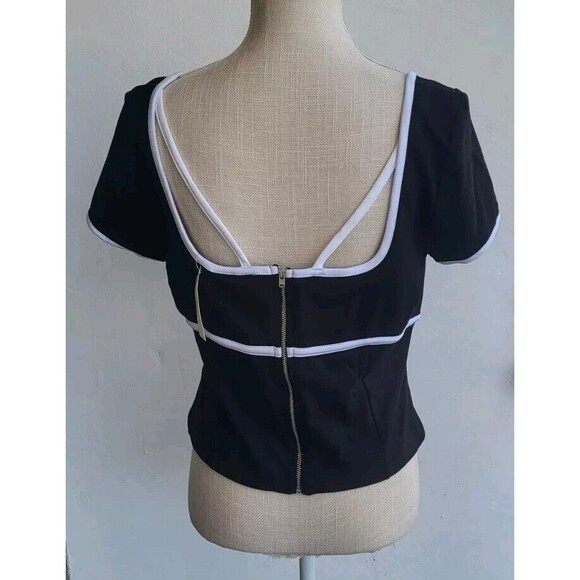 Maeve By Anthropologie Sweetheart Ponte Crop Top Black White Rockabilly Size L - Picture 4 of 11